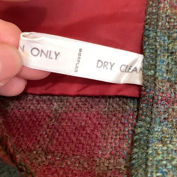 Morplan | 100% Wool Green Red Tartan Plaid Side Zip Vintage Skirt 12.5” W 30” L - Picture 9 of 16